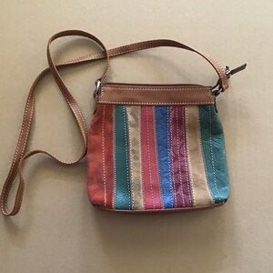 Fossil Crossbody Bag In A Rainbow Patchwork Design Suede & Leather #Hobo